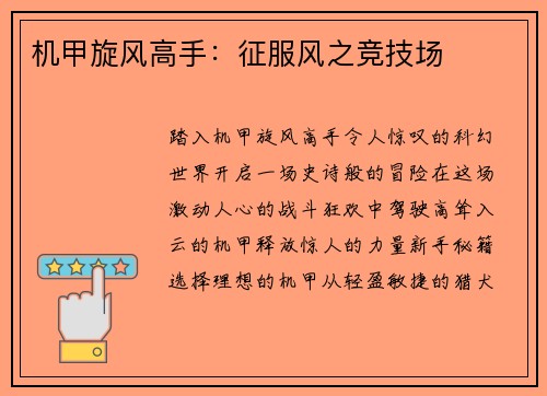 机甲旋风高手：征服风之竞技场
